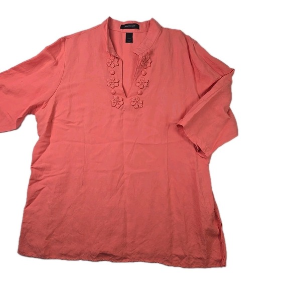 Ashley Stewart Tops - Ashley Stewart Coral Linen & Rayon V-neck Side-Zip Tunic Top Plus 22w